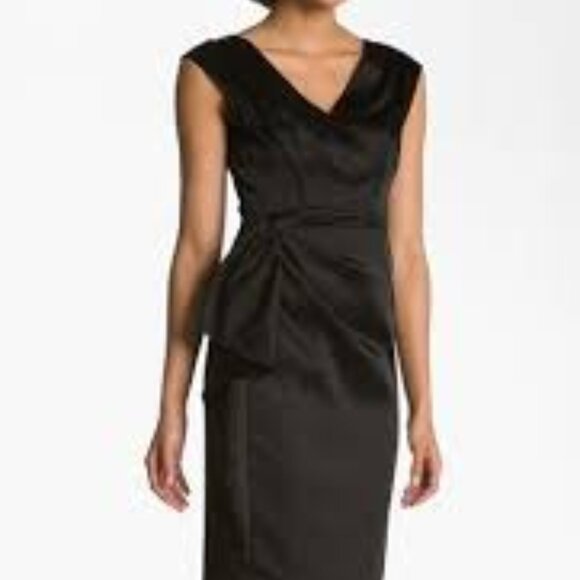 Maggy London | Black Satin Cocktail Side Bustled  Dress Sz 16 - Picture 1 of 9